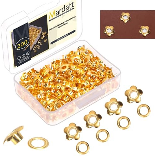 Mardatt Flower Shaped Eyelets, 200 Stück 3/16 Zoll Blume Ösen, Metall Ösen Ösen Blumen Ösen für Scrapbooking Stoff Kleidung Schuhe Leder Handwerk (Gold)
