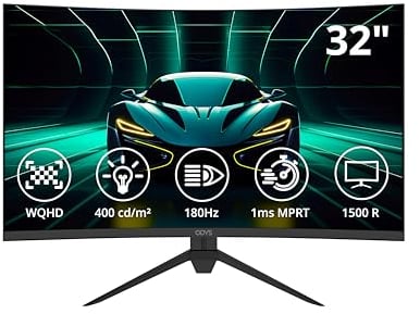 Odys XP32 PRO-X - Curved Gaming Monitor 32 Zoll (80 cm), 180 Hz, WQHD (2.560x1.440 px), 1ms Reaktionszeit, HDR, 1500R, FreeSync/G-Sync kompatibel, Eye Care, HDMI, Display Port, 3,5mm Audio