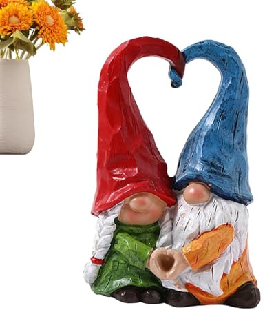 Garden Gnomes Statue - Love Resin Heart Hat Couple Gnomes Statue | Outdoor Statues Garden Decor for Tabletop Lawn