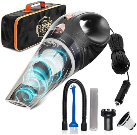 Ptsuker Handheld Car Vacuum Cleaner, 106W, Black, HEPA Filter, Ergonomic Design, Portable, 16ft Cord, Car & Truck Cleaning Kit