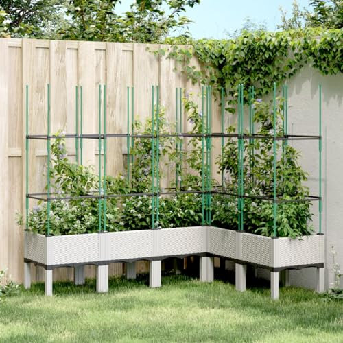 prissent Jardinière de jardin et râpe, jardinière d'extérieur, grande jardinière rectangulaire, parterre de fleurs rectangulaire, jardinière de terrasse blanche, 160 x 120 x 142,5 cm PP
