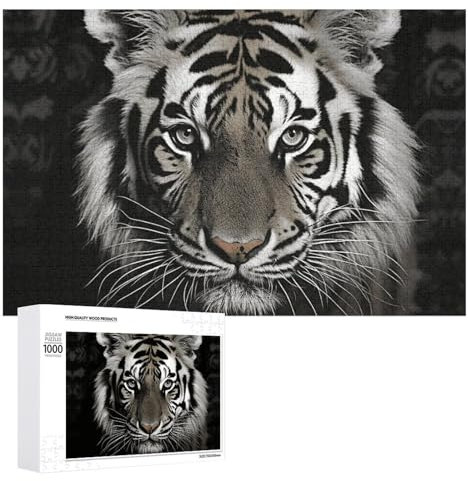 1000 PCS Jigsaw Puzzle for Adults Challenging Puzzle for Game Nights Black and White Tiger Jigsaw Puzzle Customized Personalized Wooden Puzzle Pieces for Family Home Decor