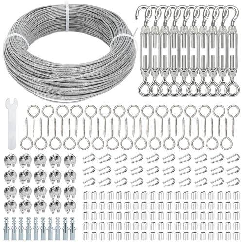 TooTaci Garden Wire for Climbing Plants, 100M 2mm Stainless Steel Wire Kit with PVC Coating and Turnbuckles, Perfect for Outdoor String Lights, Trellis, and Fences
