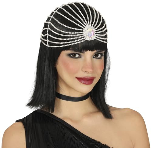 FIESTAS GUIRCA Haarreif mit Kopfschmuck aus Edelsteinen, Kostümzubehör für Prinzessinnen und 20er-Jahre, ideal für Partys und Karneval, für Erwachsene Damen, Silber
