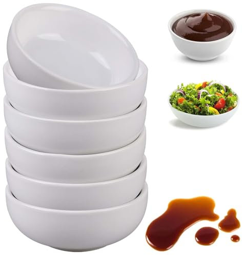 GBKDQQ Lot de 6 bols à sauce, ronds, en céramique, blancs, 8 x 3,5 cm, empilables, passent au lave-vaisselle, en céramique à motifs, idéal pour sauce, collation, dessert, nourriture pour animaux de