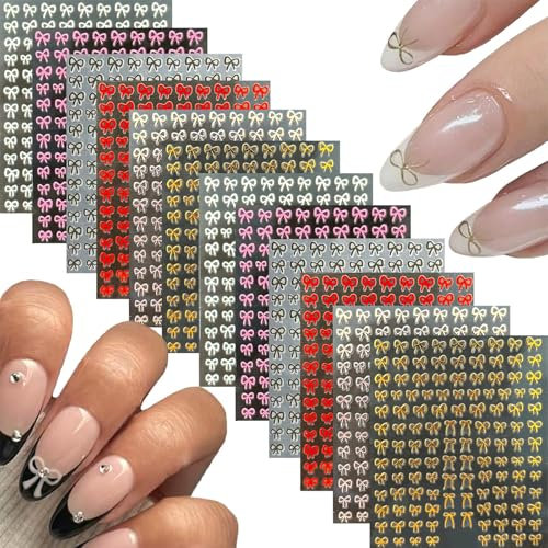 GlamRays 12 sheets bows nail glue 3D self-adhesive black white pink bows nail decals for nail art red silver gold cute bows nail art glue bows