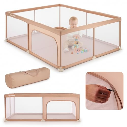 SUN BABY Laufstall Baby 0-2 Jahre rosa 150x200 cm faltbar Laufgitter | Metallrahmen; Netzseiten mit Reißverschluss-Eingang; rutschfeste Füße; Tragetasche im Set; sichere Spielfläche