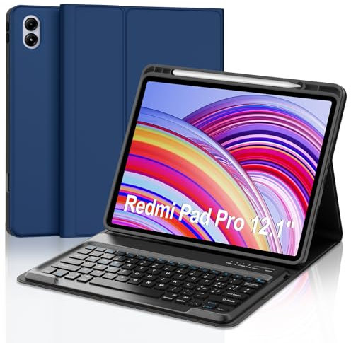 JADEMALL Tastiera Redmi Pad Pro 12.1 2024, Custodia Tastiera per Xiaomi Redmi Pad Pro 12.1, Italiana QWERTY Tastiera Bluetooth Staccabile per Xiaomi Redmi Pad Pro 12.1 2024, Blu