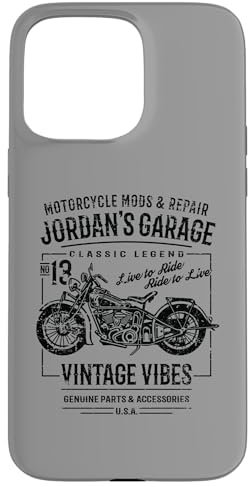Hülle für iPhone 15 Pro Max Jordan's Garage Motorrad Design für den Namen Jordan