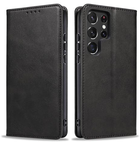 LBH Handyhülle Smartphone-Hülle für Samsung Galaxy S22 Ultra Klapphülle Magnetverschluss Kartenfächer Geldfach Standfunktion Case Etui Rundumschutz Schutzhülle Schwarz