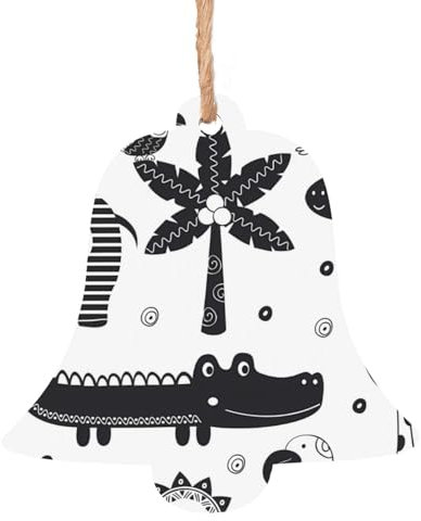 Christmas Wooden Ornaments For Tree Decoration Jungle Animals Hanging Xmas Tree Decorations Bauble Home Decor (Bell Shape)