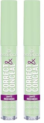 essence CORRECT & CONCEAL anti redness concealer, Nr. 100, Grün, farbkorrigierend, natürlich, für sensible Haut, vegan, ölfrei, ohne Parfüm, ohne Alkohol, 2er Pack (3.5ml)