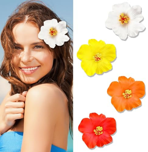 Clip de Flor Hawaiana, 4pcs Pinzas para el Pelo con Flores, Clips de Garras de Flores, Pinza Pelo Flors Hawaianas, Flors Pinzas Pelos Mujer, Clips de Pelo de Florss, Florss Hawaiana Pelos (Color A)