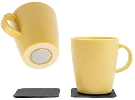 silwy Dolomite Lot de 2 tasses magnétiques en plastique + 2 coussinets nano en métal pour camping-car, camping et bateau Anti-claquement antidérapantes et incassables Jaune