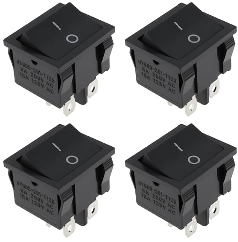 YINETTECH 4 interruttori a bilanciere 22 x 19 mm, 6 A/250 V, a 2 poli, DPST KCD5 ON Off, adatti per barche a motore, camper, auto