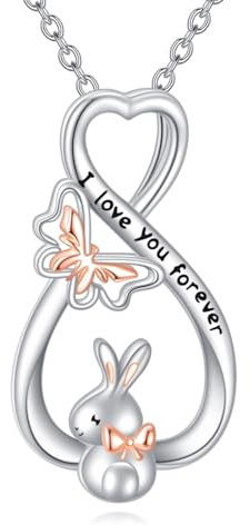 YONFQE Bunny Halskette S925 Sterling Silber Kaninchen Anhänger Halsketten Bunny I Love You Forever Ostern Schmuck Geschenke für Frauen Hasenliebhaber