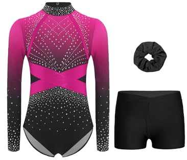 Sinleey Turnanzug Mädchen Langarm Gymnastikanzug Mit Hose Und Haarband 3-teiliges Gymnastik-outfit Wettkampf