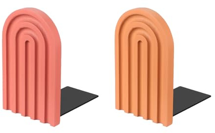 PATIKIL 2Pcs Serre-Livres en Arc, Serre-Livres en Bois Antidérapants pour Étagères Support pour Livres CD De Films Décoration pour Bureau À Domicile Bibliothèque, Orange Clair/Rouge