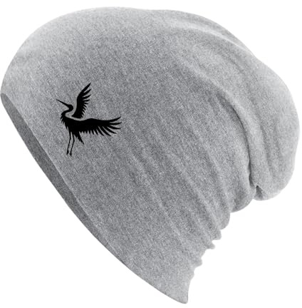 Huuraa Slouch Beanie Storch Silhouette Geschenk | Erwachsenen Wintermütze Baumwolle und Elasthan Mütze Geschenkidee doppellagige Baumwollmütze