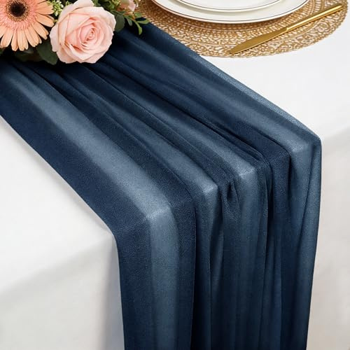 Tischläufer Marineblau Chiffon, 77 X 300 cm Weich und Bequem Tischläufer für Boho Hochzeit, Party, Taufe Dekor, Babyparty, Brautparty Küche Tisch Dekoration