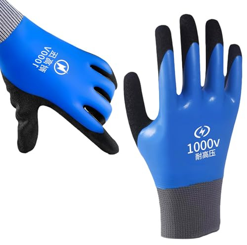 CECOMBINE Set mit 2 isolierten Arbeitshandschuhen 1000 V feuerfest, elektrische Handschuhe, Gummi-Arbeitshandschuhe, elektrische Sicherheitshandschuhe für Isolation, feuerfest, Komfort