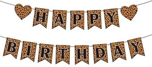 Geburtstagsdekorationen mit Gepardenmuster, Vorgespannt Schwarz Glitzernd Leoparden-Happy-Birthday-Banner für Jungen und Mädchen Safari-Dschungel-Mottoparty-Dekor