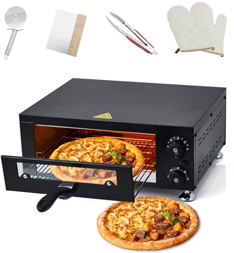 DQSPDBD Electric Pizza Oven - Indoor Countertop 12 Inch Stainless Steel Maker for Fast Baking - 1100W - Ideal for Kitchen and Restaurant Use