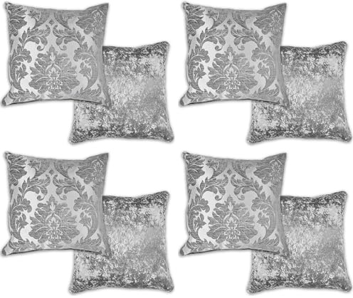 Emma Barclay Damask - Luxury Chenille Jacquard Cushion Cover in Silver - 17x17 (43x43cm) (Pack of 4)