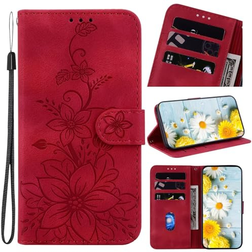 SLWYF Handyhülle für Nokia 5.3 Hülle, Premium PU Lederhülle Klappbar Tasche Klapphülle mit Magnet Kartenfach Standfunktion Schutzhülle mit 3 Kartenfächern, Rot