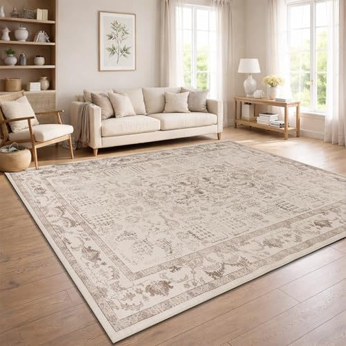 Paco Home Vintage Teppich Wohnzimmer Waschbar & rutschfest, pflegeleicht, modernes Retro Design im Boho Stil, Beige 4, 120x160 cm