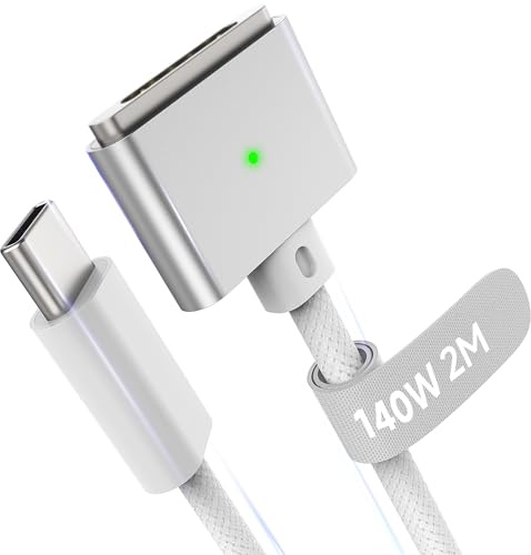 Hugener 140W Magnetisch 3 USB-C Kabel 2m, kompatibel mit MacBook Air Pro M5/M4/M3/M2, Ladekabel für MacBook Air (13/15 2026/2025/2024/2023/2022), Pro (16/14 2026/2025/2024/2023/2021), Weiß