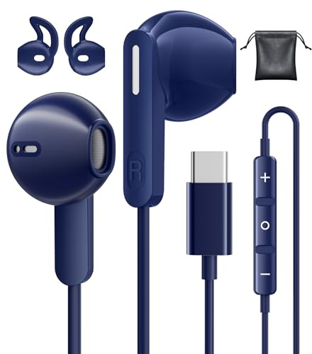 Kopfhörer mit Kabel USB C Kopfhörer USB C für Samsung iPhone 17 Königsblau | USBC Kopfhörer mit Mikrofon Kopfhörer USBC für Samsung Galaxy S25 S26 Ultra S24 A56 A57 A17 A16 Google Pixel 10a 9a iPad 11
