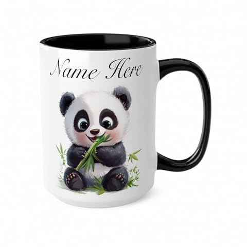 Personalised Panda Mug with Name, Cute Panda Gift for Mum, Wife, Girlfriend, Custom Animal Coffee Cup, Birthday Christmas Gift for Her (Black 15oz, Mug)
