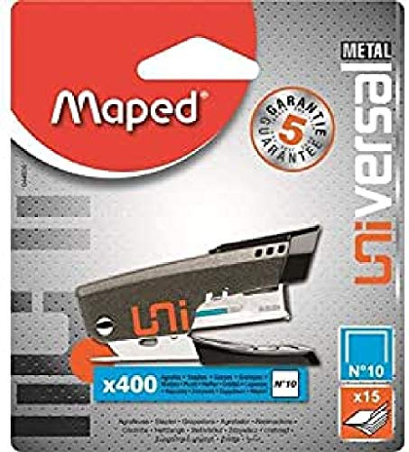 Maped Universal Metal 044600 Heftgerät Mini N ° 10 + 400 Heftklammern zufällige Farbauswahl