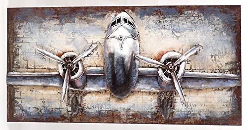 Vintage Line Handgefertigtes Metallbild 3D-Optik Wandbild Verschiedene Größen Kunst Bild (Metallbild Flugzeug (ca. 120x60 cm))