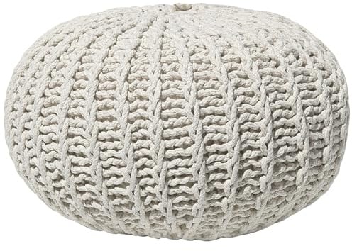 Modern Knitted Round Pouffe Ottoman Cotton Beige 50 x 35 cm Conrad II