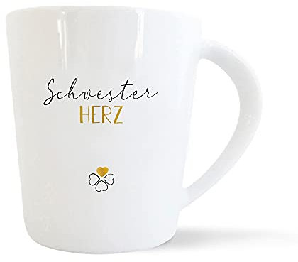 mintkind® Kaffeebecher Schwesterherz | Porzellan Kaffee Becher Tasse Weiß | Geschenk für Geschwister | Für die Schwester Geburtstag, Ostern, Weihnachten & als Dankeschön | Geschenkidee
