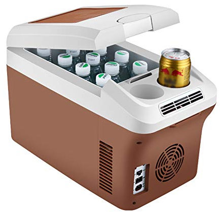 Mini frigo Portatile per Auto 15L, 12V / 24V / 220V Auto/Camion/Famiglia, Frigorifero Freddo e Caldo Silenzioso, Risparmio energetico, Marrone
