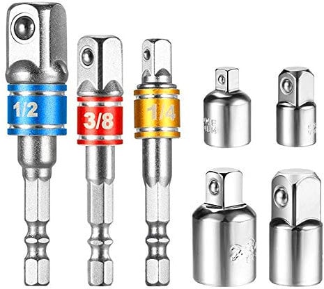 EVANCE Akkuschrauber Stecknuss Adapter Steckschlüssel Nuss Set 3-tlg 1/4 3/8 / 1/2 Zoll und Stecknuss Adapter 4-tlg 1/4 auf 3/8-3/8 auf 1/4 Zoll - 3/8 auf 1/2-1/2