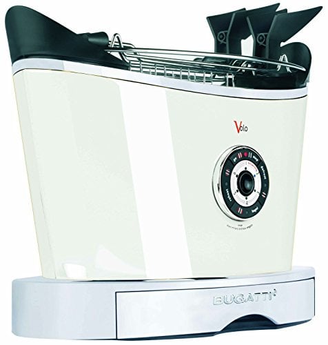 BUGATTI, Volo, Tostapane Elettronico con pinze, 4 Funzioni, 6 Livelli di Tostatura, Design innovativo, Corpo in Acciaio Inox, Potenza 930 W (Bianco)