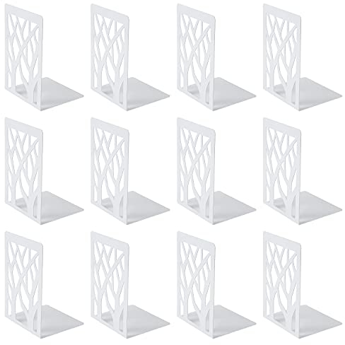 6 Paires Serre-Livre en Métal pour Livres, MSDADA Anti-Rayures Porte-Livres pour Bureau, Ecole et Maison, Séparateurs de Livres, CD, Porte-Dossier pour Bureaux(Blanc)
