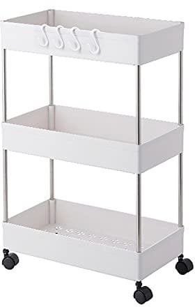 Beowanzk 3 Tier Trolley,Kitchen Bathroom Storage Trolley on Wheels, Rolling Utility Cart Storage Shelf Rack Multi-purpose Shelving Organizer for Office, Bedroom,Laundry Room (White)