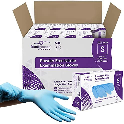 MediHands Nitrile Gloves, Blue Heavy Duty Disposable Gloves, Powder Free, Latex Free, and Protein Free, Medical, Food, Multi Use, Pack of 100 (S (Pack of 1000))