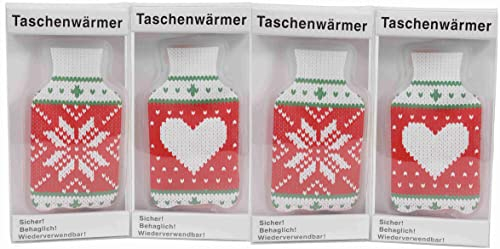 Räder GmbH 4 Handwärmer mit Wintermotiv Flaschenform Norweger - wiederverwendbar - mit Metallplättchen - Taschenwärmer für warme Hände für Kinder und Erwachsene