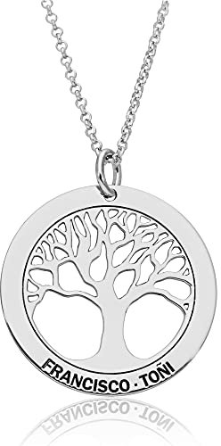 Collar Arbol de la Vida Personalizado para Mujer en Plata de Ley - con Cadena de 45 cm + Alargador - Regalo Original para Madres y Abuelas (Collar Arbol Plata)