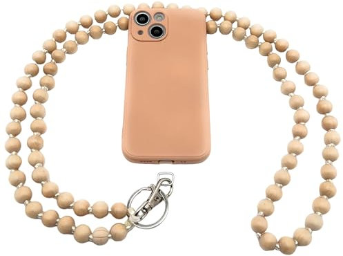 Nedimoo Universal Holzperlen Handykette, Kette, Schlüsselband, Necklace, das Handyband zum Umhängen ist kompatibel mit jedem Handy wie Apple iPhone, Samsung, Xiaomi (Ohne Hülle) (Natur)