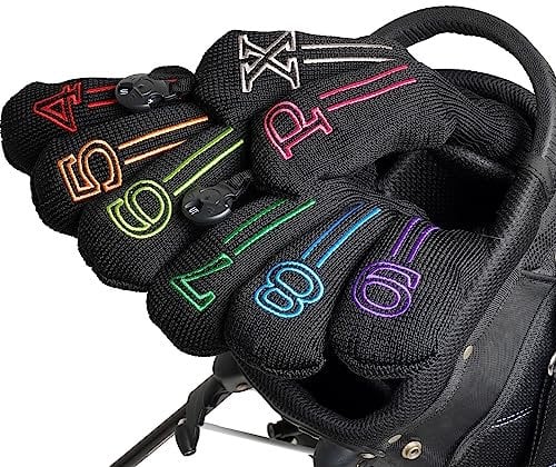 Knit Golf Hybrid Iron Head Covers 4-9 and 2pcs Hybrid/UT Club Head Covers with Rotatable No.Tag, Golf Club Head Protector for Cleveland, Wilson Launch Pad, Tour Edge, Powerbilt Hybrid Irons