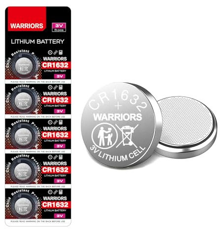 Warriors 5X Pilas CR1632 Pila 1632 3V Litio Botón, Embalaje a Prueba de niños, Relojes, mandos a Distancia, Placas Base de Ordenador