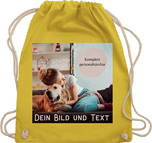 Turnbeutel Rucksack - eigenem - Foto Bild Geschenk I Dein Bild und Text - Unisize - Gelb - personalisierte wechselkleidung beutel kita tasche selbst drucken photo stoffrucksack