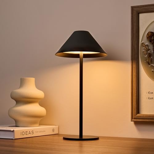 Bojim Akku Tischlampe Kabellos, Dimmbar LED Lampe mit Touch ohne Kabel, USB Aufladbar Batterie Leuchte, Tischleuchte für Tisch Outdoor Nachttisch Fensterbank, Deko Metall, IP54, Schwarz